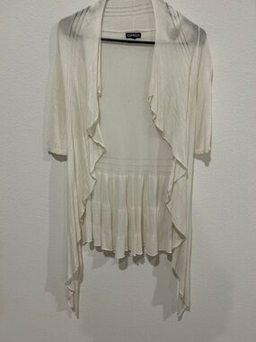 Express Cream Draped-Edge Open Cardigan